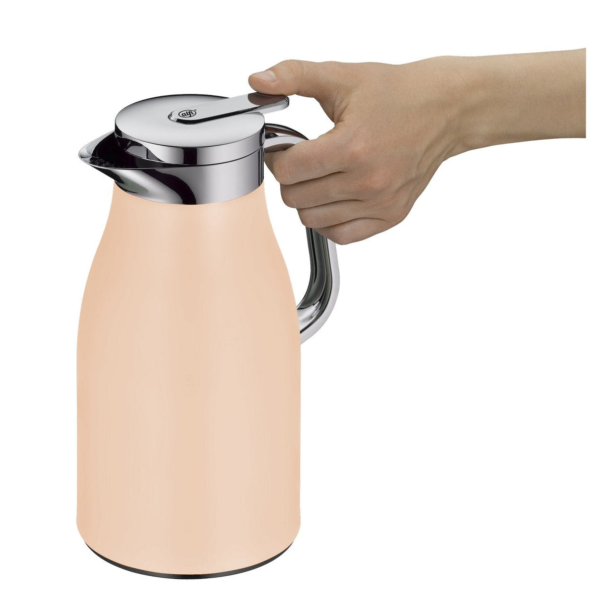 alfi Skyline thermoskan in pastel apricot op een gestreepte doek