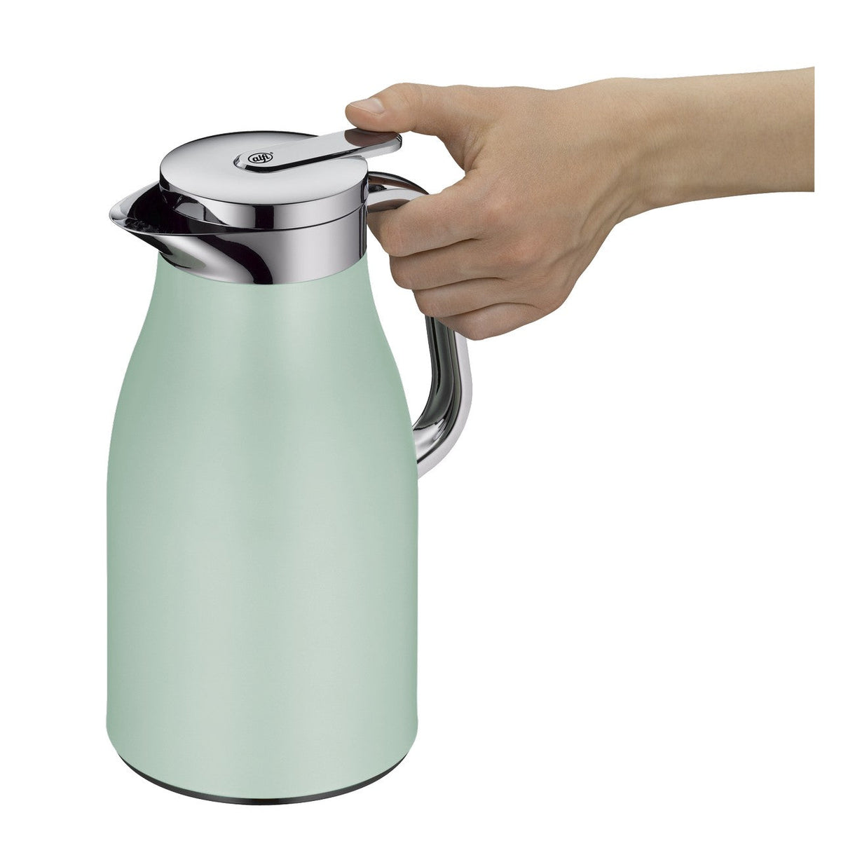 alfi Skyline thermoskan in pastel mint in een lichte keuken